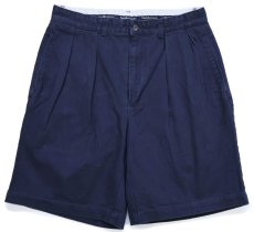 画像1: 90s メキシコ製 ポロ ラルフローレン TYLER SHORT ツータック コットン チノ ショートパンツ 紺 W32★156 ショーツ (1)