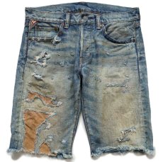 画像1: DENIM&SUPPLY ラルフローレン ダメージ&パッチワーク リペア ビンテージ加工 カットオフ デニム ショートパンツ 30★ショーツ (1)