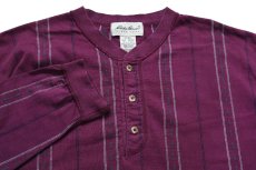 画像3: 90s USA製 EddieBauerエディーバウアー ステッチ ストライプ ヘンリーネック コットン 長袖Tシャツ L (3)