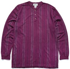 画像1: 90s USA製 EddieBauerエディーバウアー ステッチ ストライプ ヘンリーネック コットン 長袖Tシャツ L (1)