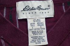 画像4: 90s USA製 EddieBauerエディーバウアー ステッチ ストライプ ヘンリーネック コットン 長袖Tシャツ L (4)