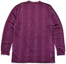 画像2: 90s USA製 EddieBauerエディーバウアー ステッチ ストライプ ヘンリーネック コットン 長袖Tシャツ L (2)