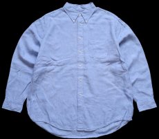 画像1: Brooks Brothersブルックスブラザーズ MADISON 無地 ボタンダウン アイリッシュ リネンシャツ ブルー XL (1)
