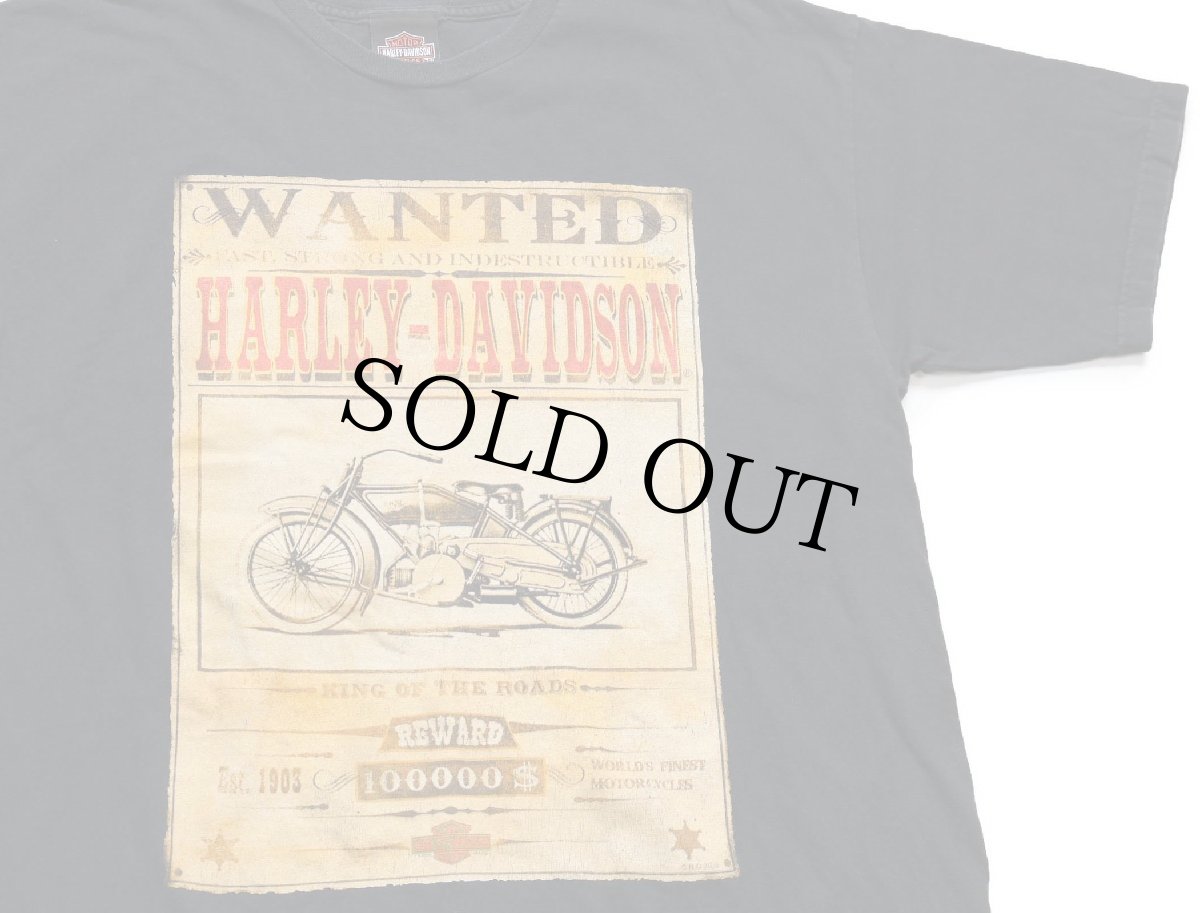 画像1: 00s HARLEY-DAVIDSON ハーレー ダビッドソン WANTED 両面プリント コットンTシャツ 黒 XL (1)