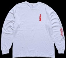 画像1: 00s Hanes Coca-Colaコカコーラ ピンストライプ 袖プリント コットン 長袖Tシャツ 白 L (1)