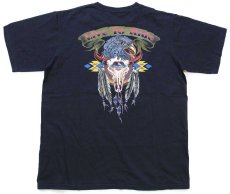 画像2: ネイティブ インディアン Live To Ride イーグル カウスカル アート 両面プリント コットンTシャツ 黒 (2)