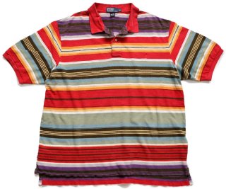 90s LACOSTEラコステ ボーダー コットン 鹿の子 長袖ポロシャツ S