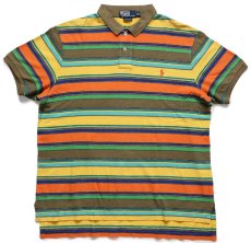 画像1: 00s ポロ ラルフローレン CUSTOM FIT ランダムボーダー コットン 鹿の子 ポロシャツ XL (1)
