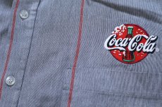画像4: 90s USA製 RIVERSIDE Coca-Colaコカコーラ ロゴ刺繍 ストライプ ボタンダウン 半袖 ワークシャツ グレー×赤 17.5 (4)