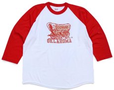 画像1: 80s USA製 OKLAHOMA SOONER 七分袖 ラグランTシャツ 白×赤 XL (1)
