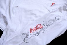 画像4: 00s Hanes Coca-Colaコカコーラ ピンストライプ 袖プリント コットン 長袖Tシャツ 白 L (4)