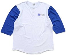 画像1: 90s USA製 SCRIPPS HOWARD ツートン ヘンリーネック 七分袖Tシャツ 白×青 XL (1)