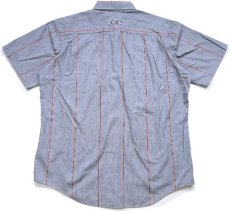 画像2: 90s USA製 RIVERSIDE Coca-Colaコカコーラ ロゴ刺繍 ストライプ ボタンダウン 半袖 ワークシャツ グレー×赤 17.5 (2)