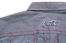 画像5: 90s USA製 RIVERSIDE Coca-Colaコカコーラ ロゴ刺繍 ストライプ ボタンダウン 半袖 ワークシャツ グレー×赤 17.5 (5)