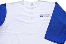 画像3: 90s USA製 SCRIPPS HOWARD ツートン ヘンリーネック 七分袖Tシャツ 白×青 XL (3)