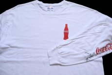 画像3: 00s Hanes Coca-Colaコカコーラ ピンストライプ 袖プリント コットン 長袖Tシャツ 白 L (3)