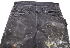 画像4: Dickiesディッキーズ ペンキ飛び&ダメージ ダック地 ペインターパンツ ボロ 黒 フェード W32 L34★10 (4)