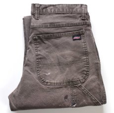 画像1: Dickiesディッキーズ ペンキ飛び&ダメージ ストレッチ ライトダック地 ペインターパンツ ボロ グレーブラウン フェード W32★16 (1)