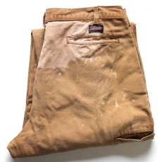画像1: 00s Dickiesディッキーズ ペンキ飛び ダブルニー ダック地 ワークパンツ 茶 フェード W38 L30★18 (1)