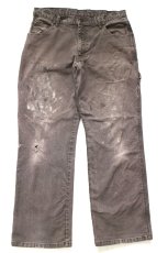 画像2: Dickiesディッキーズ ペンキ飛び&ダメージ ストレッチ ライトダック地 ペインターパンツ ボロ グレーブラウン フェード W32★16 (2)