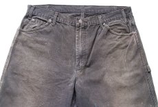 画像4: Dickiesディッキーズ ブリーチ&ペンキ飛び ダック地 ペインターパンツ ボロ 黒 フェード W38★12 (4)