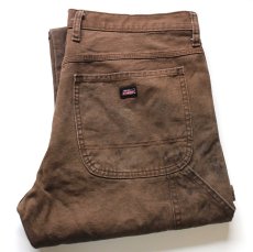 画像1: Dickiesディッキーズ ダメージ&汚れ ダック地 ペインターパンツ ボロ 焦げ茶 W34 L34★13 (1)