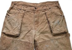 画像4: Dickiesディッキーズ ダメージ&汚れ ダブルニー ダック地 ペインターパンツ ボロ 茶 W38 L32★07 (4)