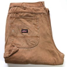 画像1: Dickiesディッキーズ ダメージ&汚れ ダブルニー ダック地 ペインターパンツ ボロ 茶 W38 L32★07 (1)