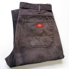 画像1: Dickiesディッキーズ ブリーチ&ペンキ飛び ダック地 ペインターパンツ ボロ 黒 フェード W38★12 (1)