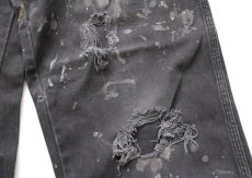 画像9: Dickiesディッキーズ ペンキ飛び&ダメージ ダック地 ペインターパンツ ボロ 黒 フェード W32 L34★10 (9)