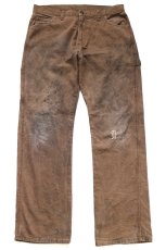 画像2: Dickiesディッキーズ ダメージ&汚れ ダック地 ペインターパンツ ボロ 焦げ茶 W34 L34★13 (2)