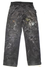 画像2: Dickiesディッキーズ ペンキ飛び&ダメージ ダック地 ペインターパンツ ボロ 黒 フェード W32 L34★10 (2)