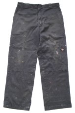 画像2: Dickiesディッキーズ ペンキ飛び&ダメージ ダブルニー ワークパンツ ボロ 黒 フェード W36 L32★01 (2)