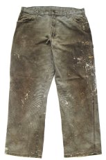画像2: Dickiesディッキーズ ペンキ飛び&ダメージ&汚れ ダック地 ペインターパンツ ボロ モスグリーン W38 L30★09 (2)