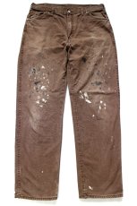 画像2: Dickiesディッキーズ ペンキ飛び&ダメージ ダック地 ペインターパンツ ボロ 焦げ茶 フェード W36 L34★14 (2)