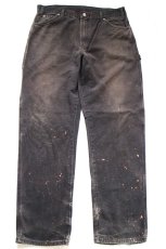 画像2: Dickiesディッキーズ ブリーチ&ペンキ飛び ダック地 ペインターパンツ ボロ 黒 フェード W38★12 (2)