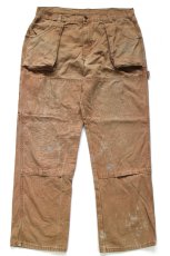 画像2: Dickiesディッキーズ ダメージ&汚れ ダブルニー ダック地 ペインターパンツ ボロ 茶 W38 L32★07 (2)