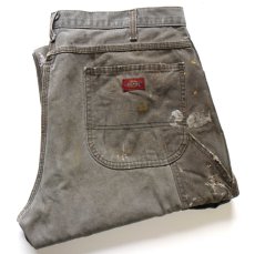 画像1: Dickiesディッキーズ ペンキ飛び&ダメージ&汚れ ダック地 ペインターパンツ ボロ モスグリーン W38 L30★09 (1)