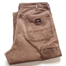 画像1: Dickiesディッキーズ ペンキ飛び&ダメージ ダック地 ペインターパンツ ボロ 焦げ茶 フェード W36 L34★14 (1)