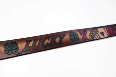 画像4: 新品★USA製 BRACKNEY LEATHER WORKS LUCKY 7 トランプ ダイス クローバー 型押し ペイント レザーベルト ブラウン 34 (4)