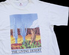 画像1: 90s USA製 THE LIVING DESERT 砂漠 サボテン コヨーテ アート コットンTシャツ 白 XL (1)