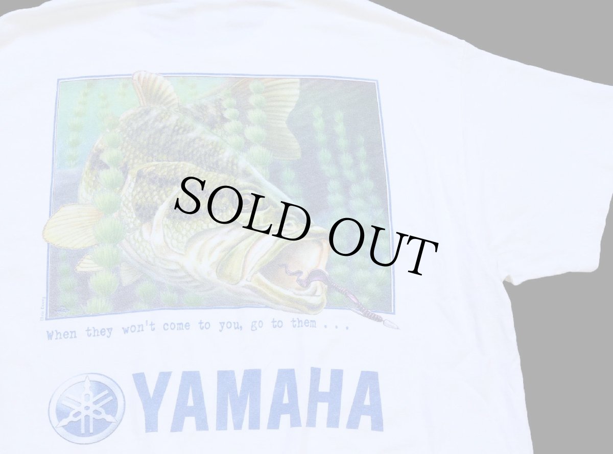 画像1: 00s YAMAHA ヤマハ V8 ブラックバス 両面プリント コットンTシャツ 白 XL (1)