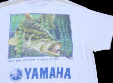 画像1: 00s YAMAHA ヤマハ V8 ブラックバス 両面プリント コットンTシャツ 白 XL (1)