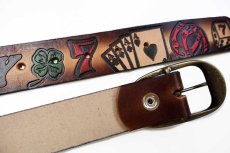 画像3: 新品★USA製 BRACKNEY LEATHER WORKS LUCKY 7 トランプ ダイス クローバー 型押し ペイント レザーベルト ブラウン 34 (3)