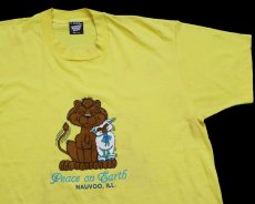 画像1: 90s USA製 Peace on Earth ライオン ヒツジ イラスト Tシャツ 黄 XL (1)