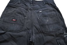 画像5: Dickiesディッキーズ ペンキ飛び ダブルニー ダック地 ペインターパンツ 黒 フェード W34 L30★25 (5)