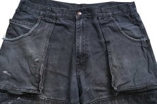 画像4: Dickiesディッキーズ ペンキ飛び ダブルニー ダック地 ペインターパンツ 黒 フェード W34 L30★25 (4)
