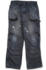 画像2: Dickiesディッキーズ ペンキ飛び ダブルニー ダック地 ペインターパンツ 黒 フェード W34 L30★25 (2)