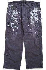 画像2: Dickiesディッキーズ ペンキ飛び&ダメージ ダック地 ペインターパンツ 黒 フェード W44★24 特大 (2)