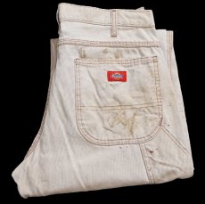 画像1: Dickiesディッキーズ ペンキ飛び&汚れ ダック地 ペインターパンツ ボロ 茶 フェード W34 L30★19 (1)